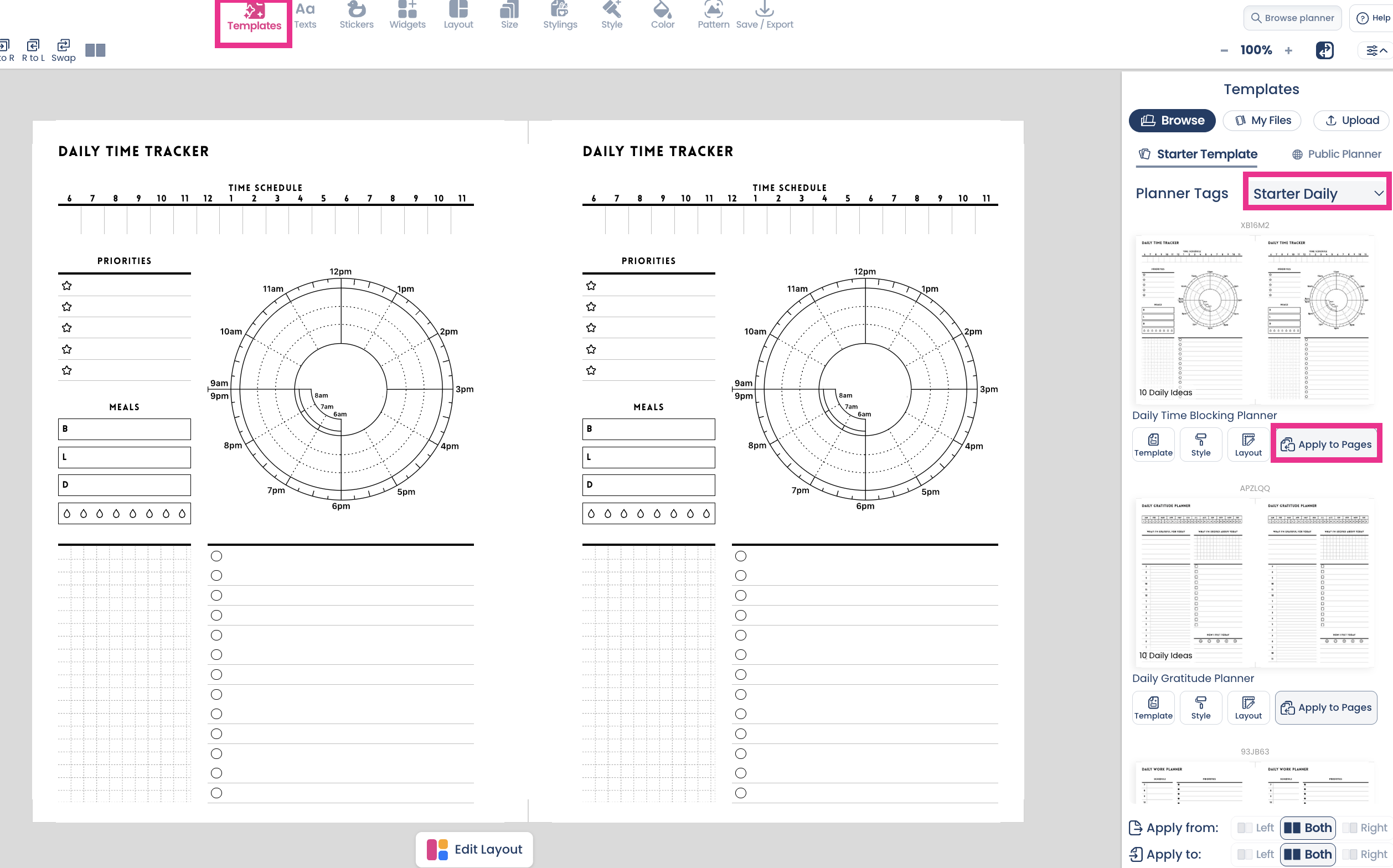 Planify Pro template browser - starter templates